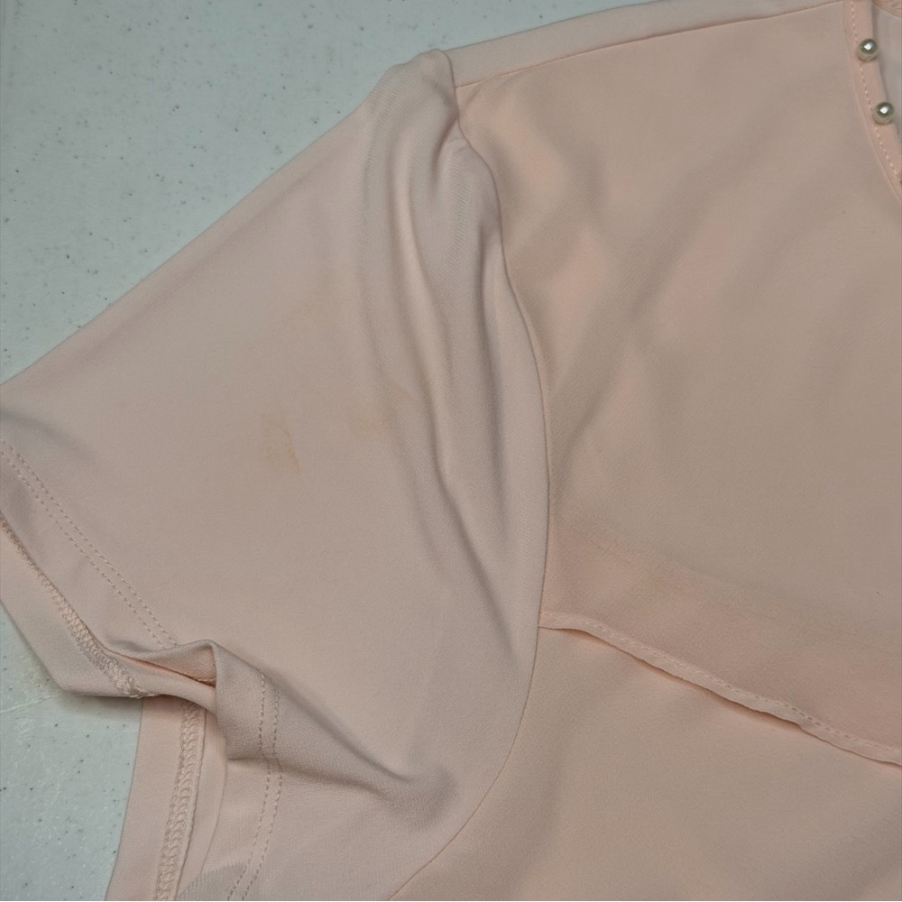 Karl Lagerfeld Paris Tiered Short Sleeve Soft Pink Layered Blouse - Picture 10 of 13